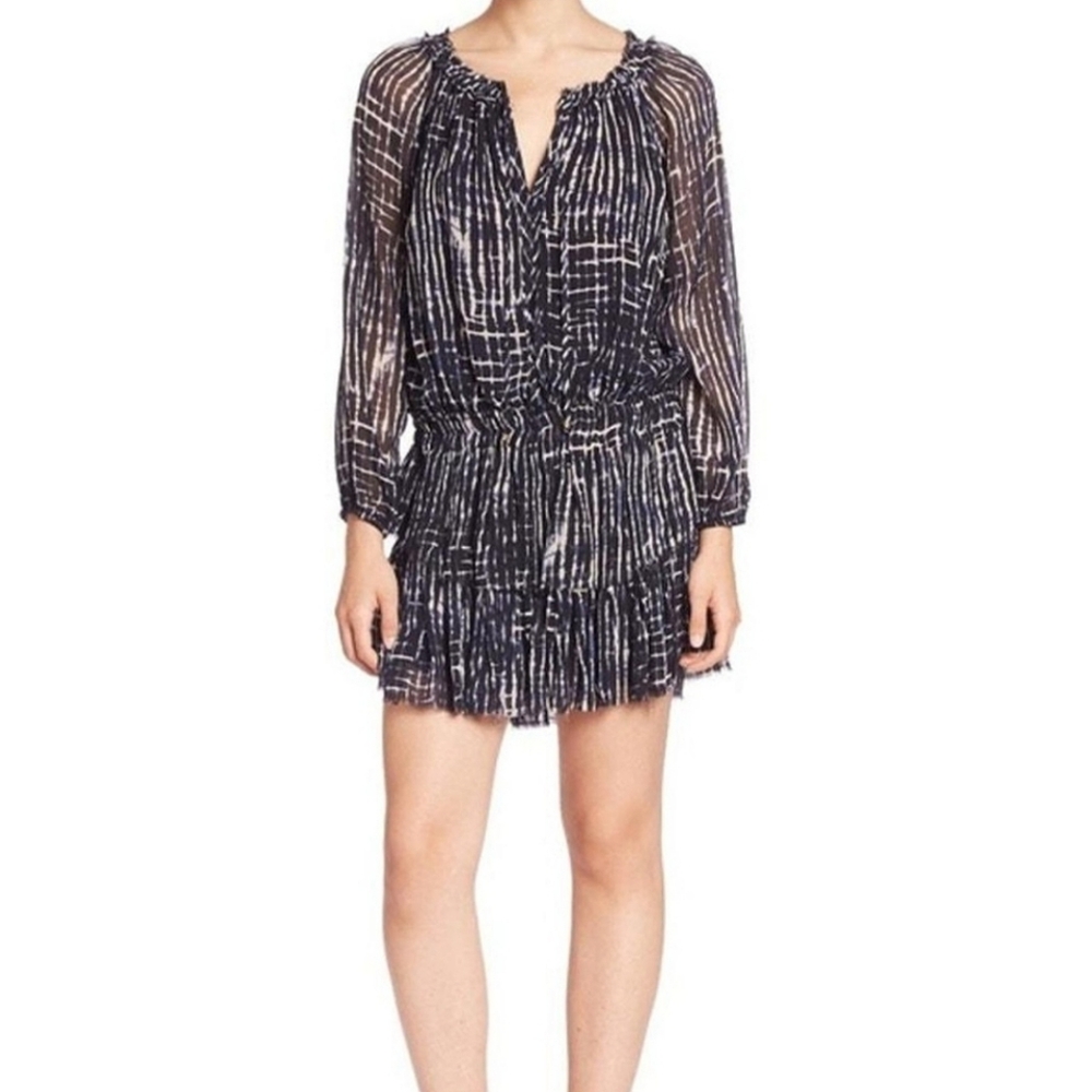 LoveShackFancy 100% silk popover mini dress in tie dye blue size M